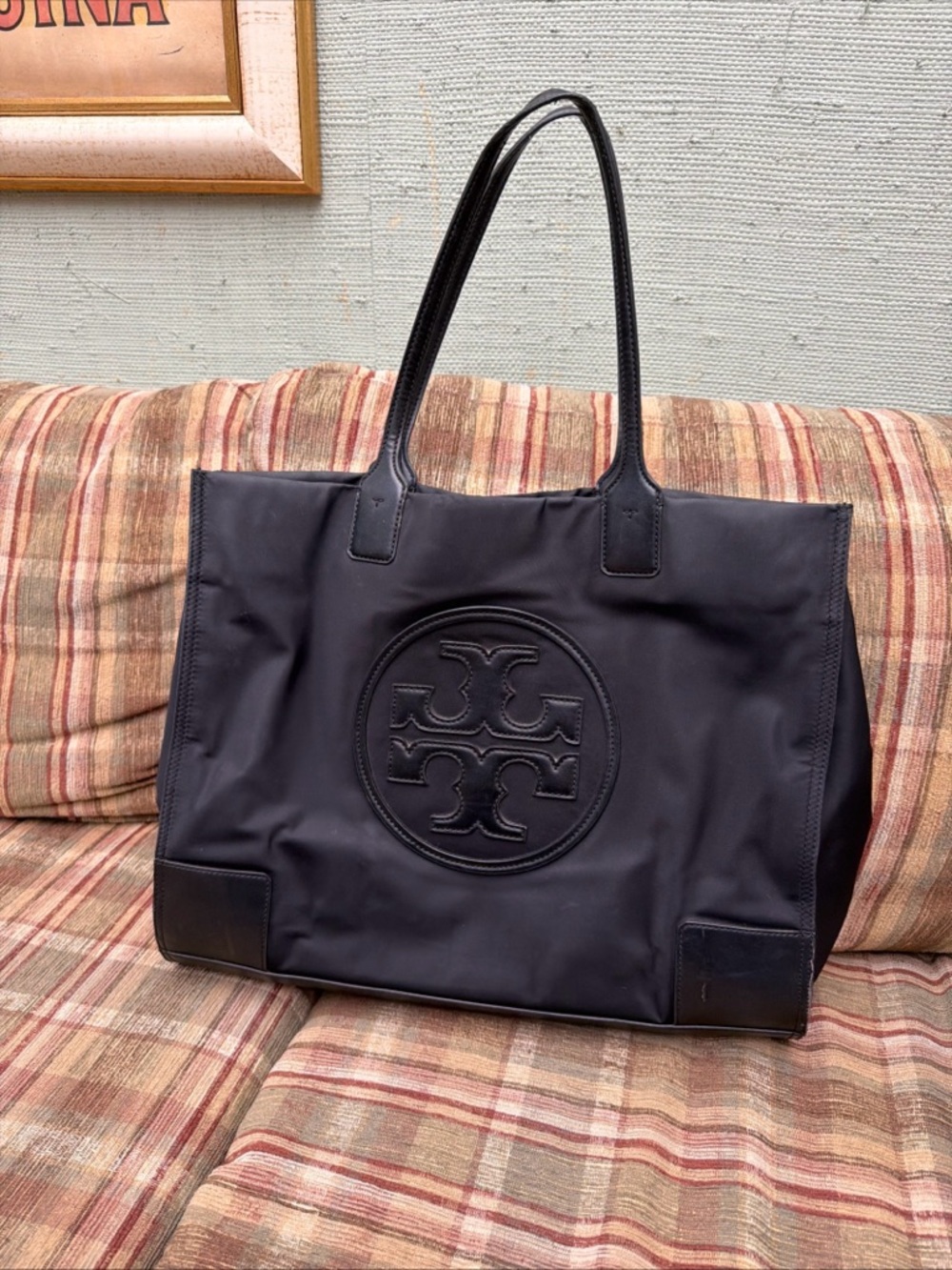 Tory Burch Navy Nylon Logo Tote with Leather Trim - Picture 2 of 11